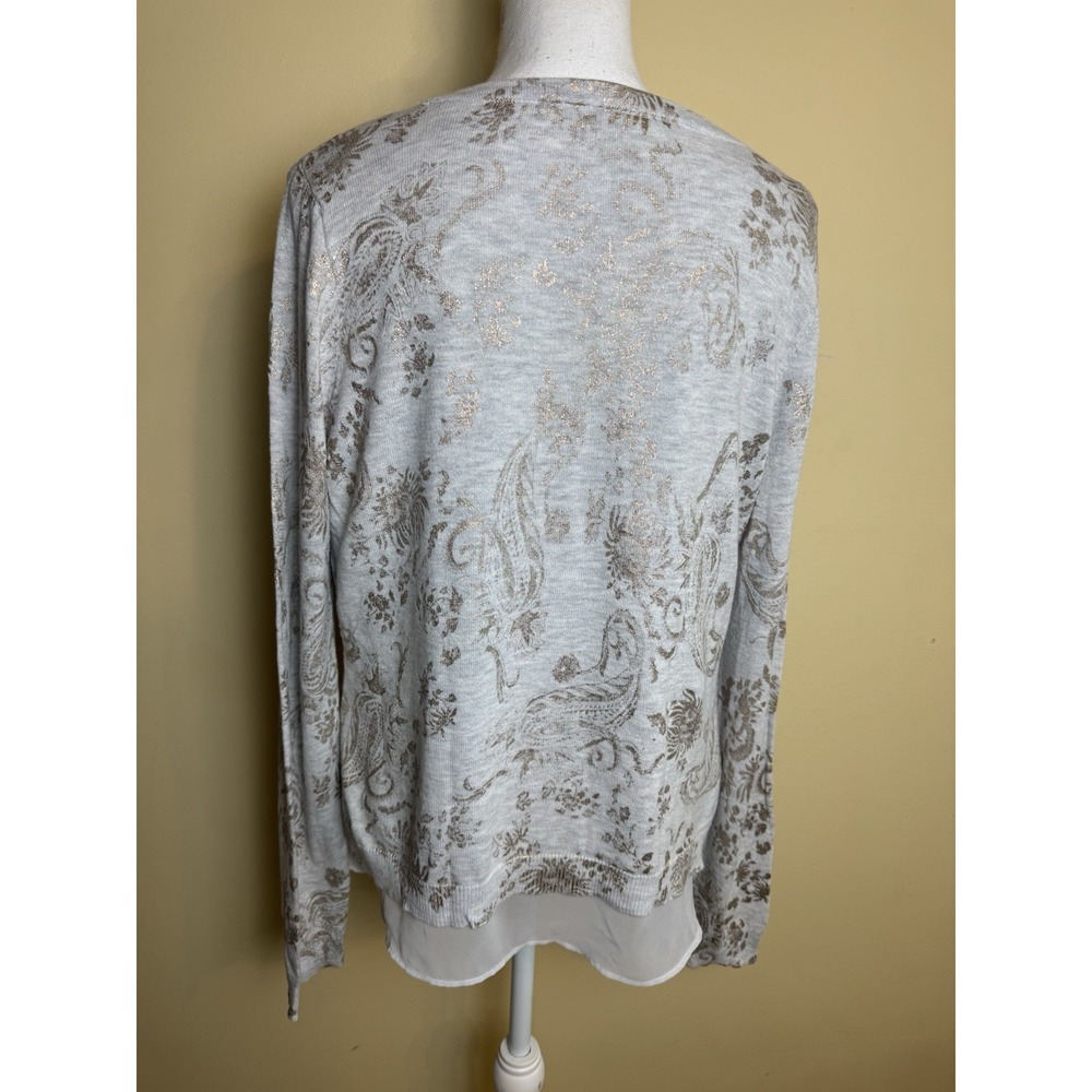 Lucky Brand Sweater Women's Large Gray Paisley Lined Casual - Picture 3 of 9